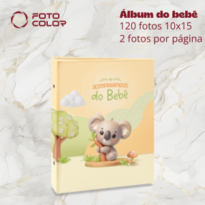 Álbum acompanhamento do bebê para 120 fotos 10x15 Album capa dura 18,4x24  Encadernado com rebites, folhas em plástico cristal. 4 folhas impressas para histórico do bebê com envelopes plásticos para proteção.  Esse é um álbum de tamanho maior, capacidade para duas fotos por página. Não aceita refil.