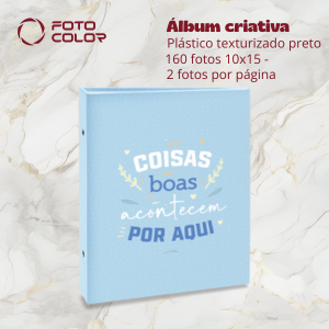 Álbum de fotos criativa para 120 fotos 10x15 Album capa dura 24x18,5  Encadernação com rebites, plástico texturizado preto  Esse é um álbum de tamanho maior, capacidade para duas fotos por página. Não aceita refil